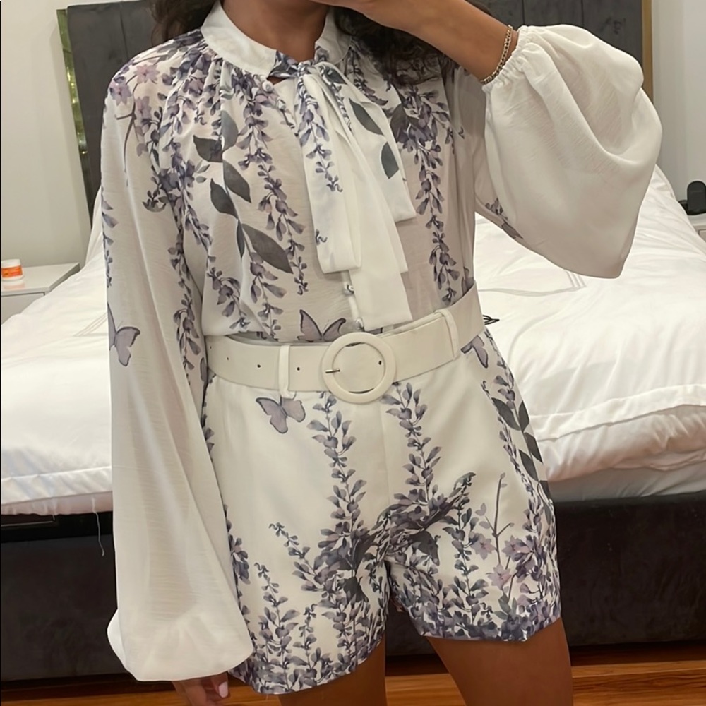 Purple Butterfly Print White Set